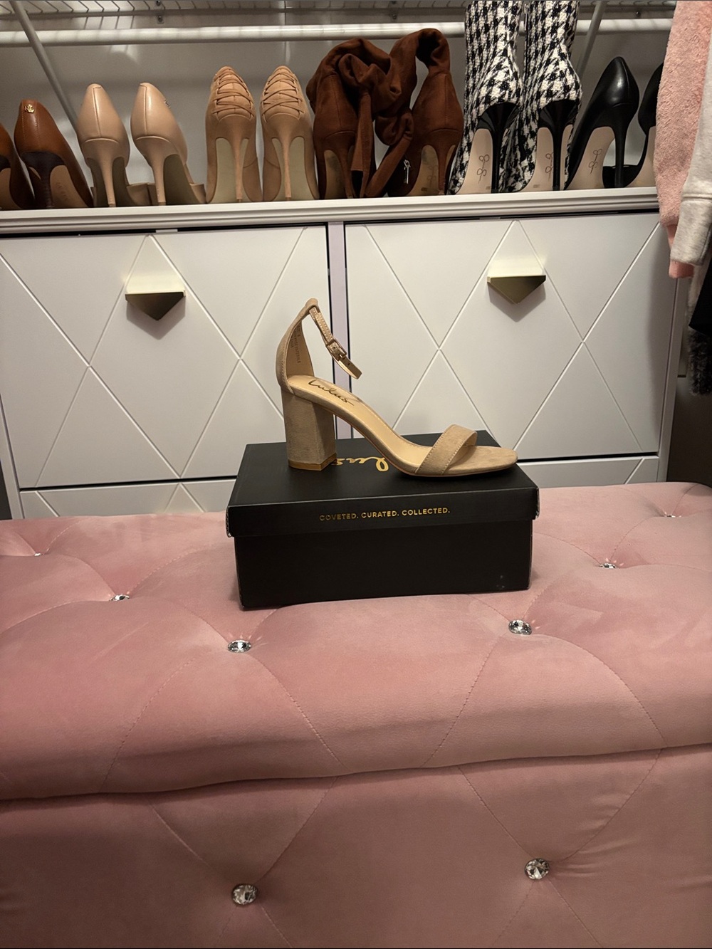 Lulu's Beige Suede Block Heel Ankle Strap Sandal